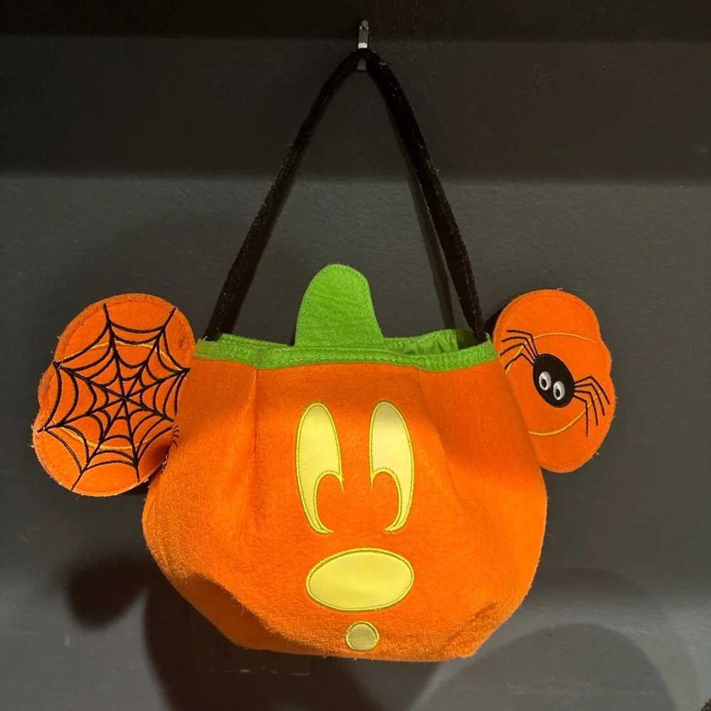 Disney Store Mickey Mouse Pumpkin Candy Carry Tote Container. Used - Picture 2 of 4
